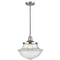 Oxford Mini Pendant shown in the Brushed Satin Nickel finish with a Clear shade