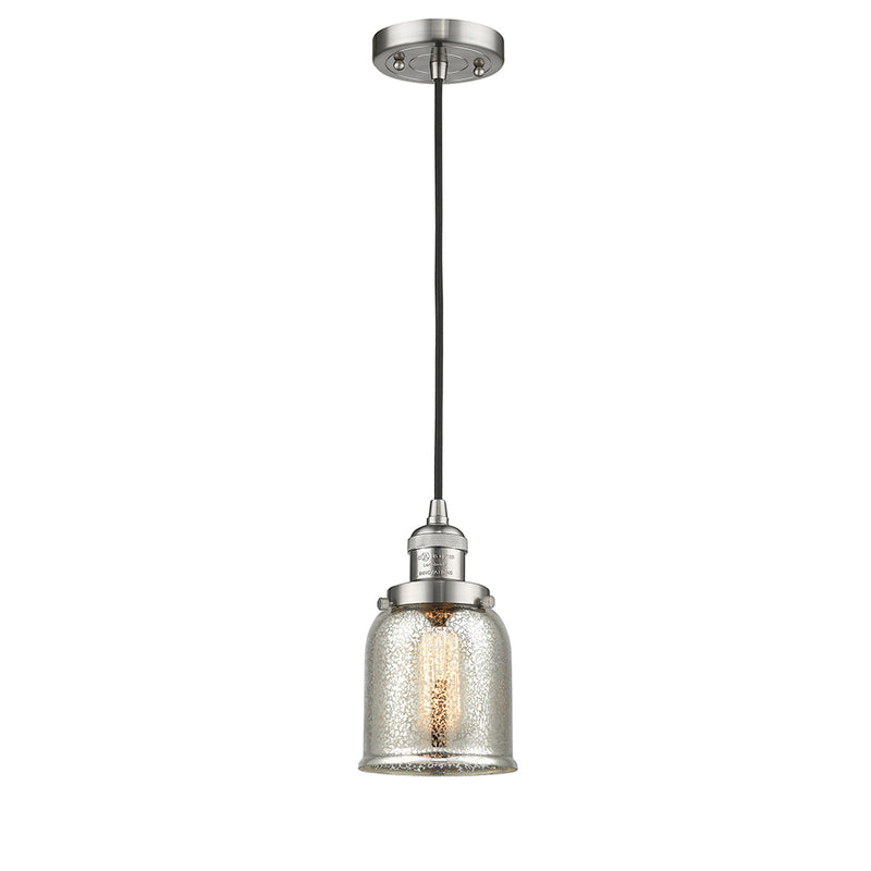 Bell Mini Pendant shown in the Brushed Satin Nickel finish with a Silver Plated Mercury shade