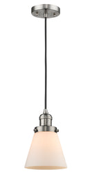 Innovations Lighting Small Cone 1-100 watt 6 inch Brushed Satin Nickel Mini Pendant with Matte White Cased glass 201CSNG61