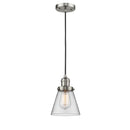 Cone Mini Pendant shown in the Brushed Satin Nickel finish with a Clear shade