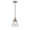 Cone Mini Pendant shown in the Brushed Satin Nickel finish with a Clear shade