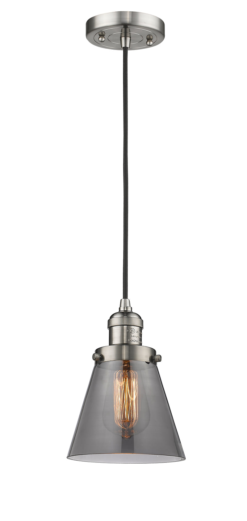 Innovations Lighting Small Cone 1-100 watt 6 inch Brushed Satin Nickel Mini Pendant with Smoked glass 201CSNG63