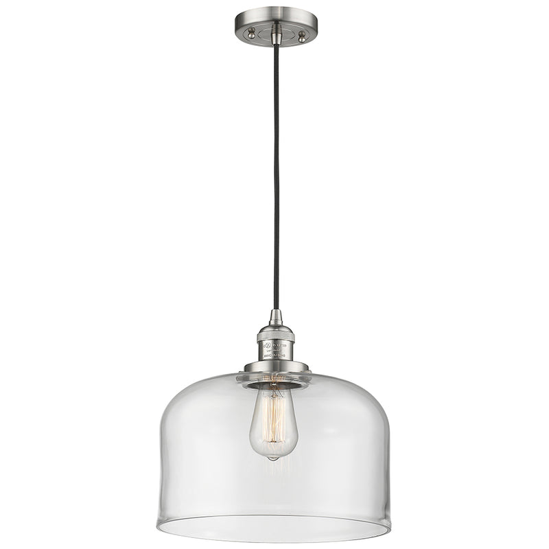 Bell Mini Pendant shown in the Brushed Satin Nickel finish with a Clear shade