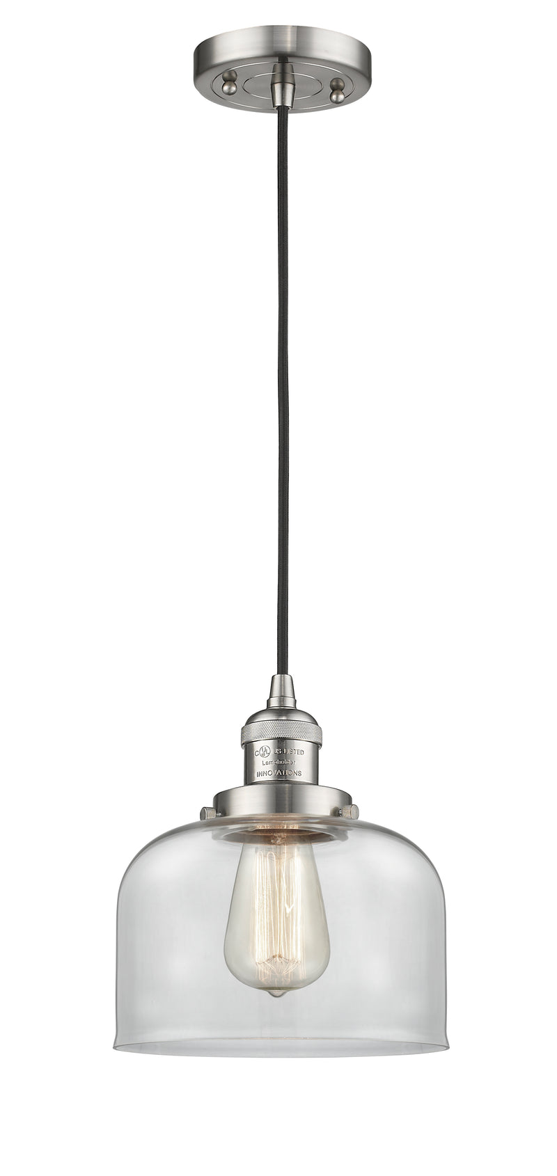 Innovations Lighting Large Bell 1-100 watt 8 inch Brushed Satin Nickel Mini Pendant with Clear glass 201CSNG72