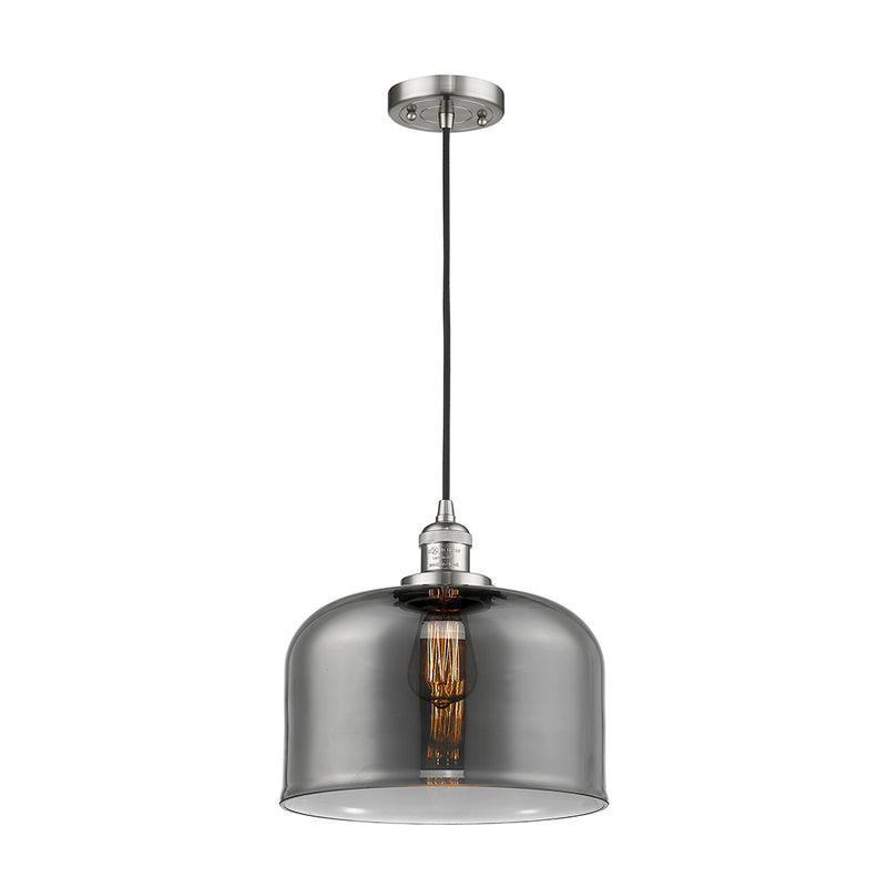 Bell Mini Pendant shown in the Brushed Satin Nickel finish with a Plated Smoke shade