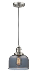 Innovations Lighting Large Bell 1-100 watt 8 inch Brushed Satin Nickel Mini Pendant with Smoked glass 201CSNG73