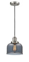 Innovations Lighting Large Bell 1-100 watt 8 inch Brushed Satin Nickel Mini Pendant with Smoked glass 201CSNG73