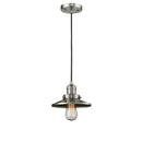 Railroad Mini Pendant shown in the Brushed Satin Nickel finish with a Brushed Satin Nickel shade