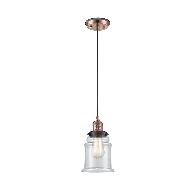 Canton Mini Pendant shown in the Antique Copper finish with a Clear shade