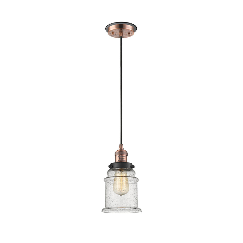 Canton Mini Pendant shown in the Antique Copper finish with a Seedy shade