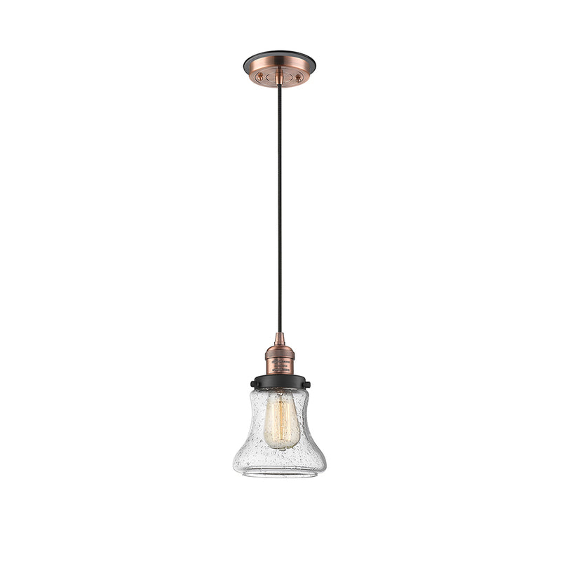 Bellmont Mini Pendant shown in the Antique Copper finish with a Seedy shade