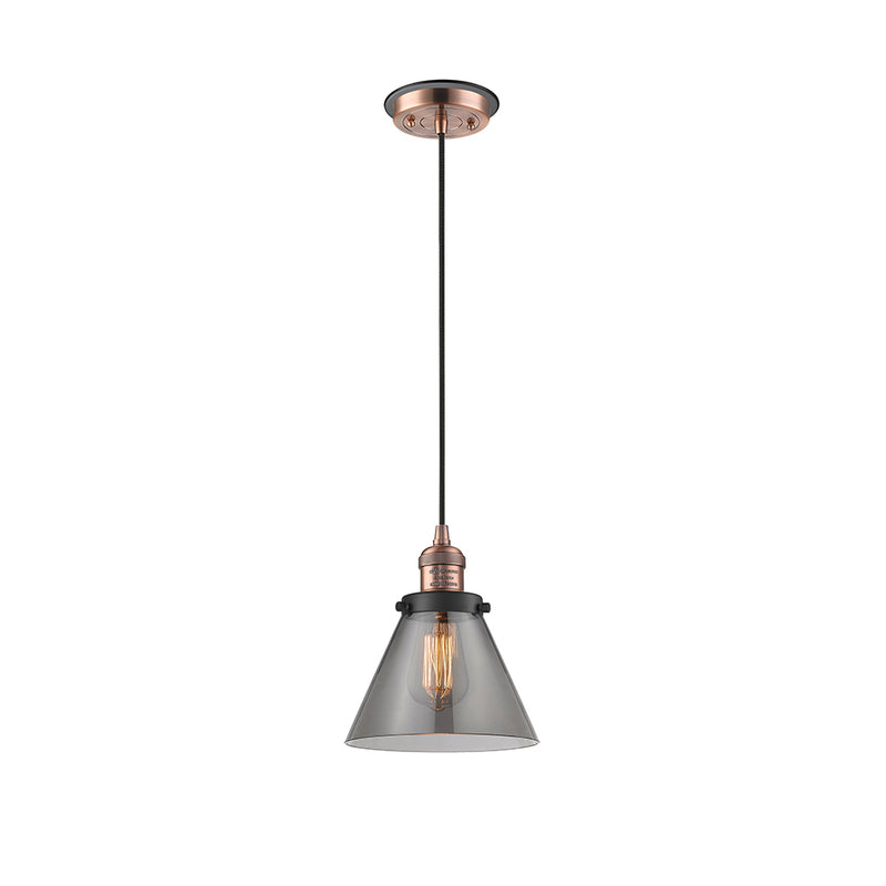 Cone Mini Pendant shown in the Antique Copper finish with a Plated Smoke shade