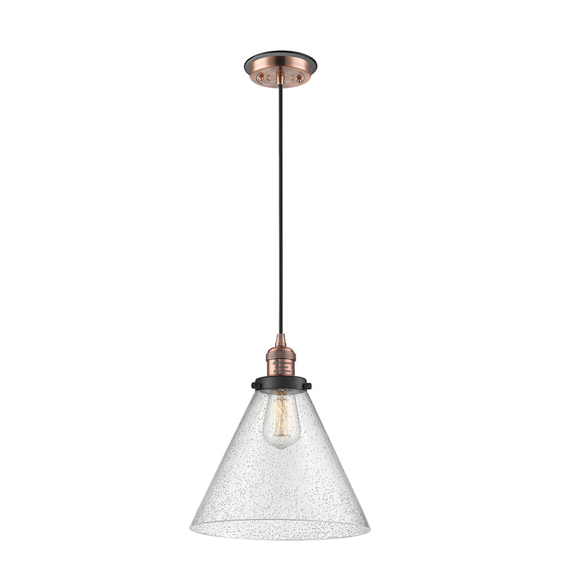 Cone Mini Pendant shown in the Antique Copper finish with a Seedy shade