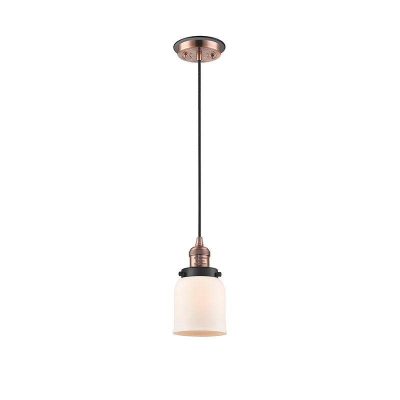 Bell Mini Pendant shown in the Antique Copper finish with a Matte White shade