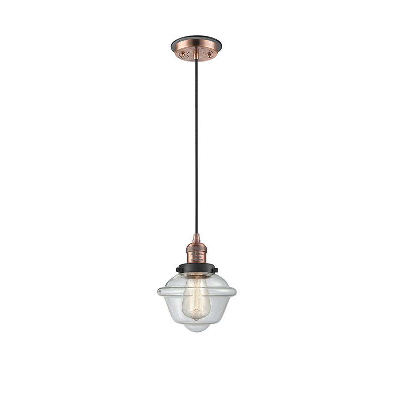 Oxford Mini Pendant shown in the Antique Copper finish with a Clear shade