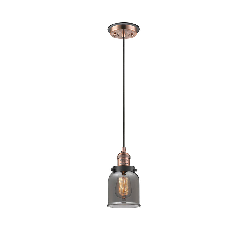 Bell Mini Pendant shown in the Antique Copper finish with a Plated Smoke shade