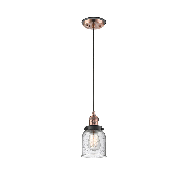 Bell Mini Pendant shown in the Antique Copper finish with a Seedy shade