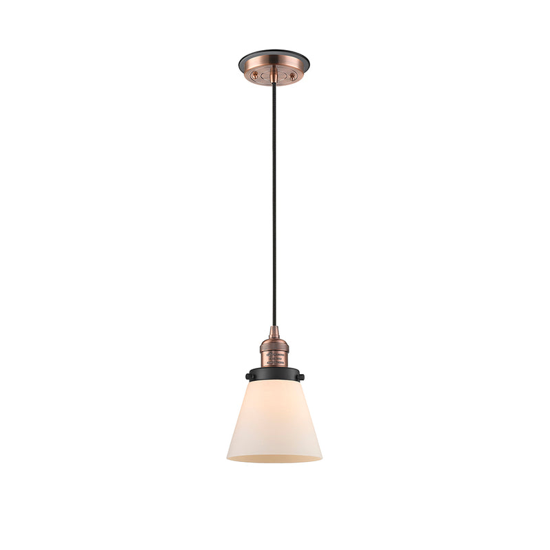 Cone Mini Pendant shown in the Antique Copper finish with a Matte White shade