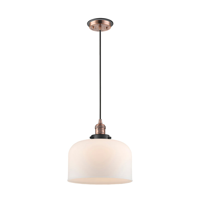 Bell Mini Pendant shown in the Antique Copper finish with a Matte White shade