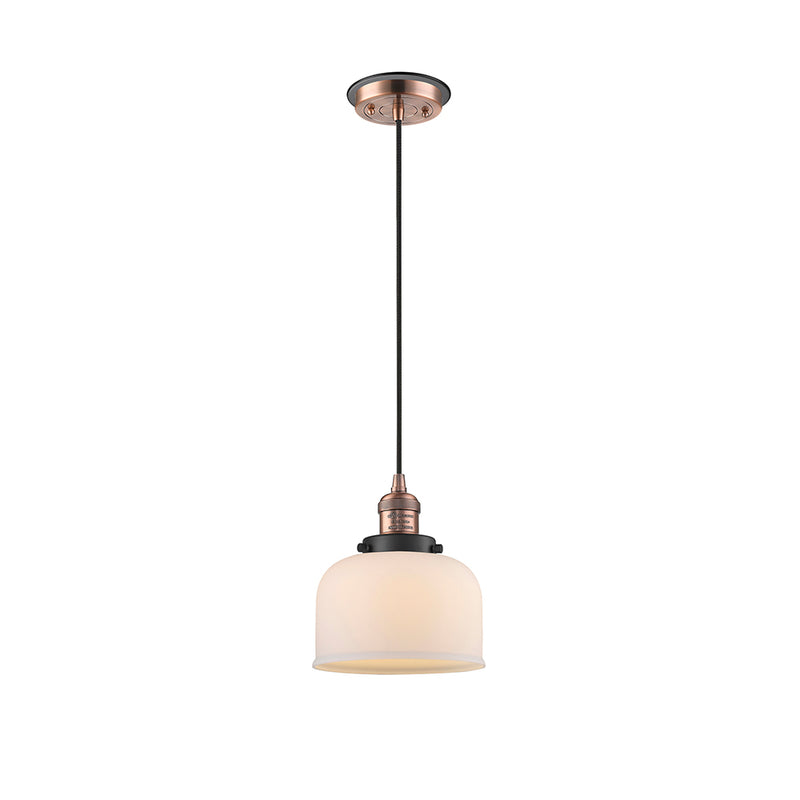 Bell Mini Pendant shown in the Antique Copper finish with a Matte White shade