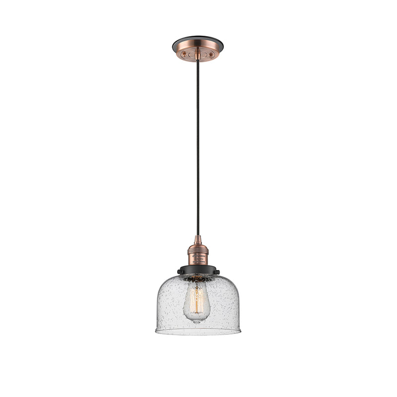 Bell Mini Pendant shown in the Antique Copper finish with a Seedy shade