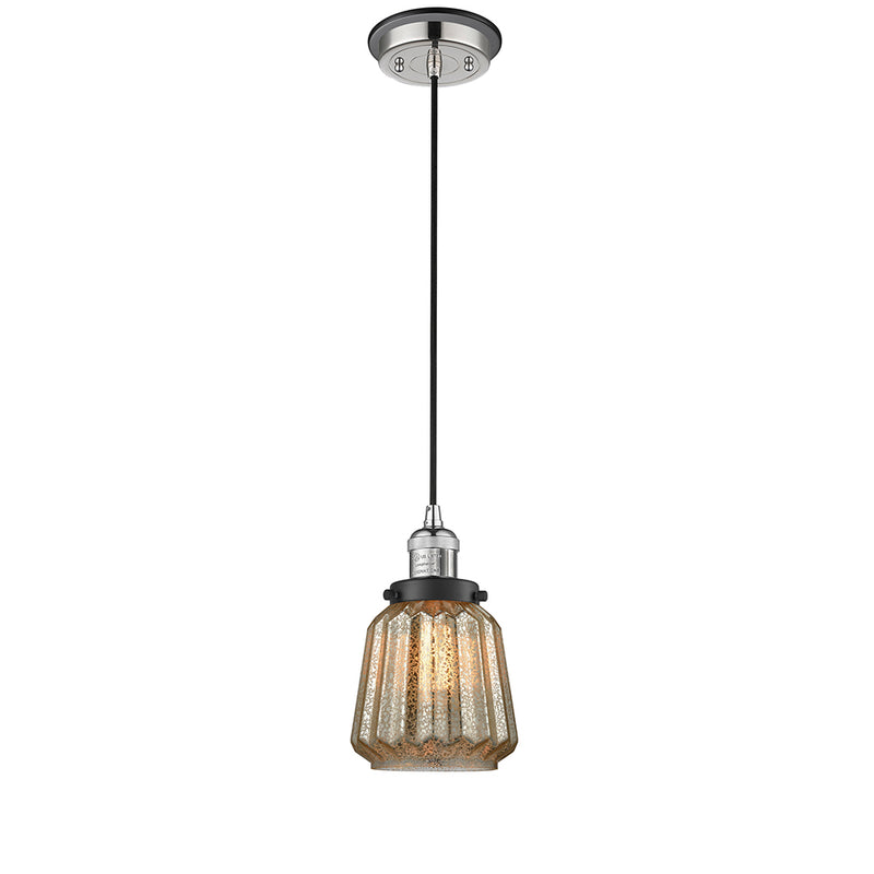 Chatham Mini Pendant shown in the Polished Nickel finish with a Mercury shade