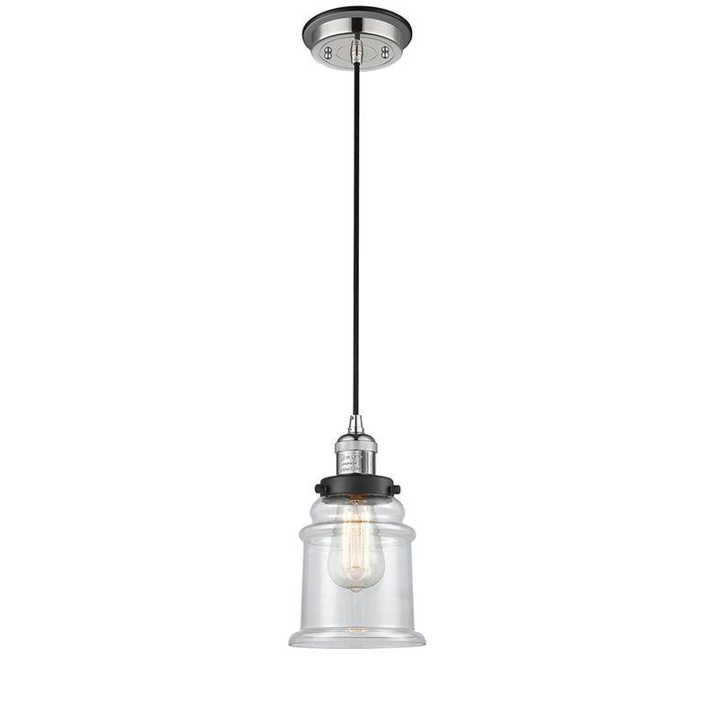 Canton Mini Pendant shown in the Polished Nickel finish with a Clear shade