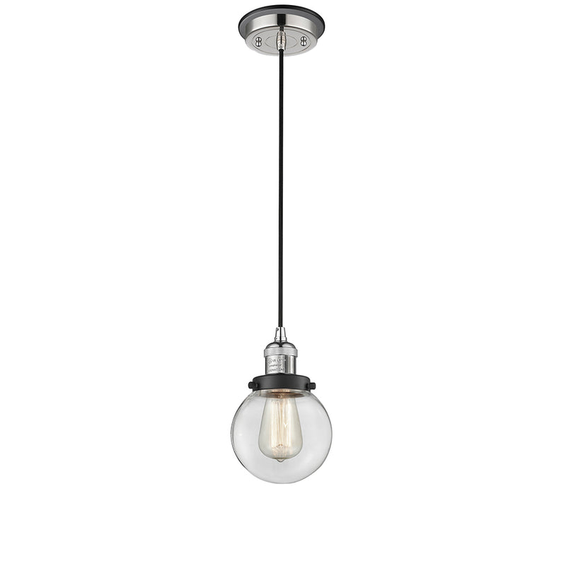 Beacon Mini Pendant shown in the Polished Nickel finish with a Clear shade