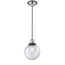 Beacon Mini Pendant shown in the Polished Nickel finish with a Seedy shade