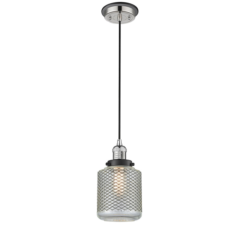 Stanton Mini Pendant shown in the Polished Nickel finish with a Clear Wire Mesh shade