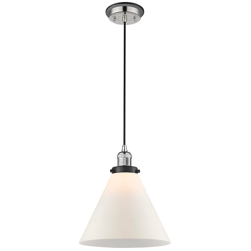 Cone Mini Pendant shown in the Polished Nickel finish with a Matte White shade