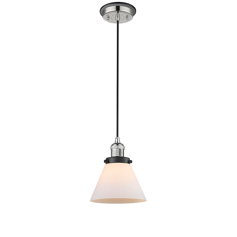 Cone Mini Pendant shown in the Polished Nickel finish with a Matte White shade