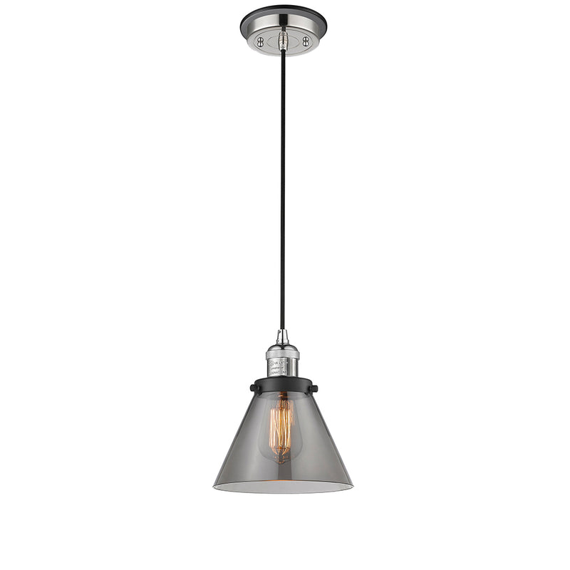 Cone Mini Pendant shown in the Polished Nickel finish with a Plated Smoke shade