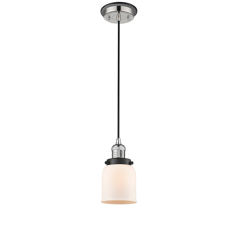 Bell Mini Pendant shown in the Polished Nickel finish with a Matte White shade