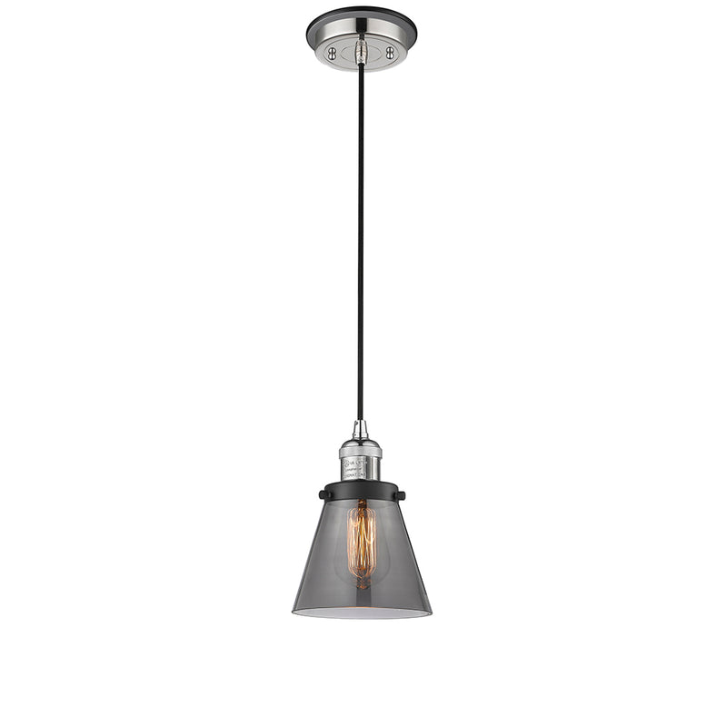 Cone Mini Pendant shown in the Polished Nickel finish with a Plated Smoke shade