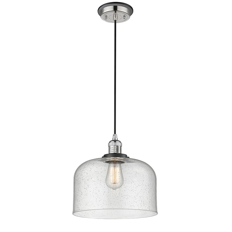 Bell Mini Pendant shown in the Polished Nickel finish with a Seedy shade