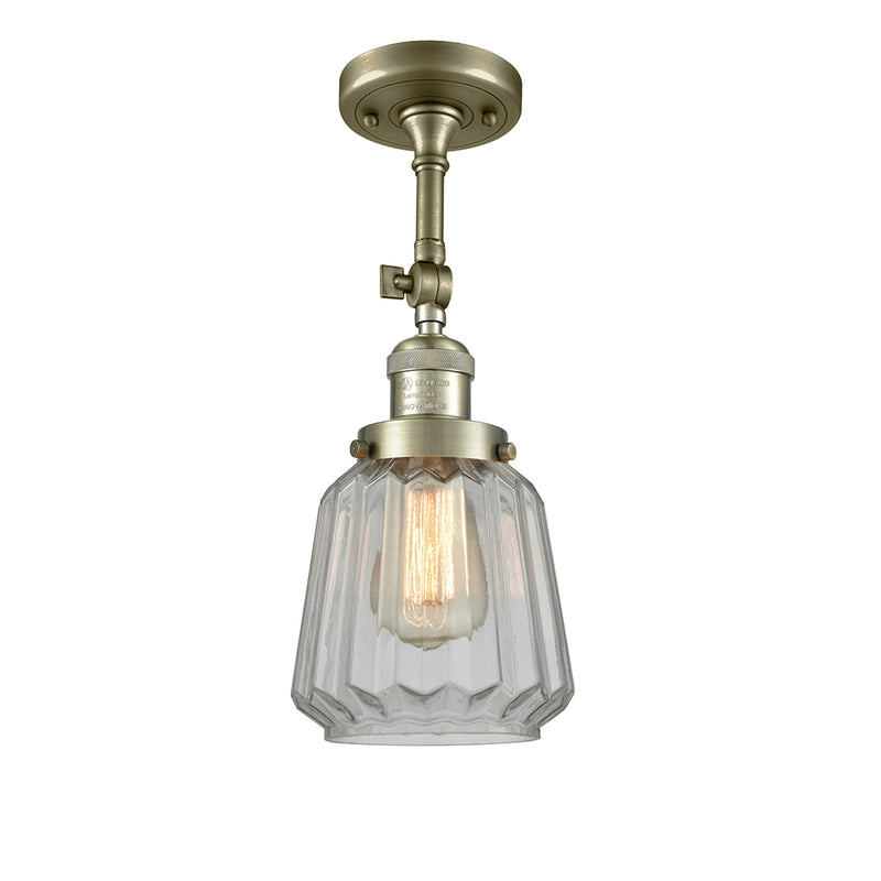 Chatham Semi-Flush Mount shown in the Antique Brass finish with a Clear shade