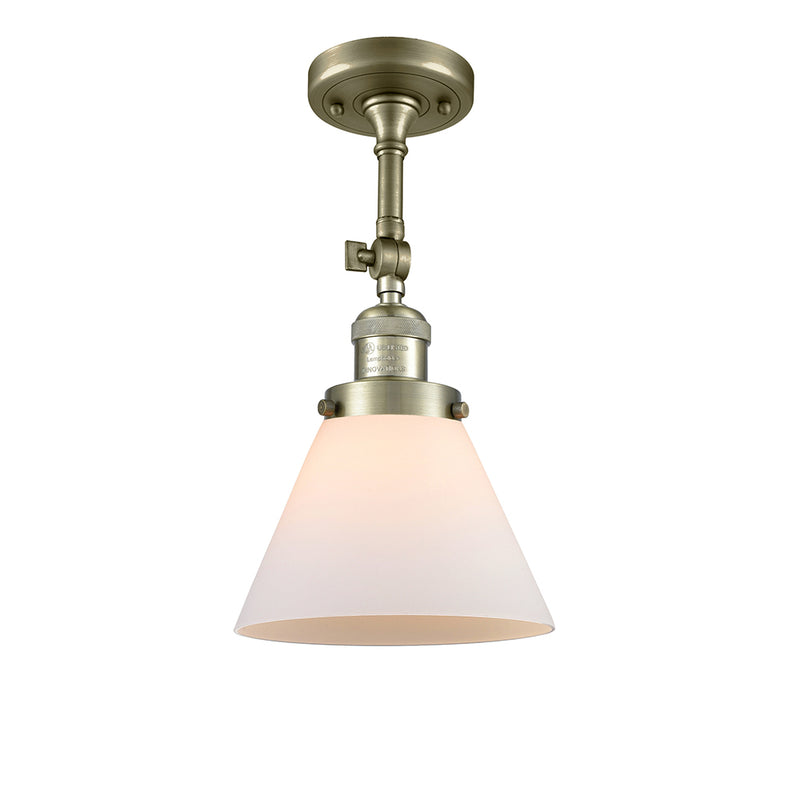 Cone Semi-Flush Mount shown in the Antique Brass finish with a Matte White shade