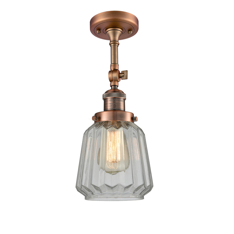 Chatham Semi-Flush Mount shown in the Antique Copper finish with a Clear shade