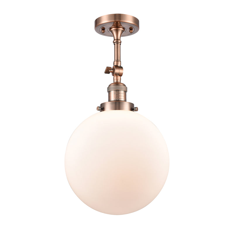 Beacon Semi-Flush Mount shown in the Antique Copper finish with a Matte White shade