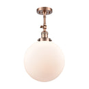 Beacon Semi-Flush Mount shown in the Antique Copper finish with a Matte White shade