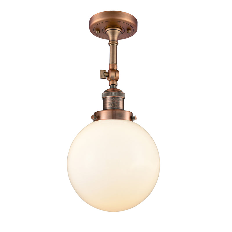 Beacon Semi-Flush Mount shown in the Antique Copper finish with a Matte White shade