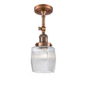 Colton Semi-Flush Mount shown in the Antique Copper finish with a Clear Halophane shade