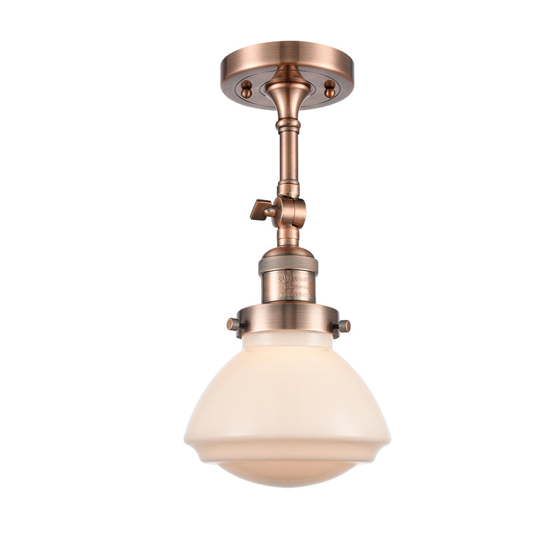 Olean Semi-Flush Mount shown in the Antique Copper finish with a Matte White shade