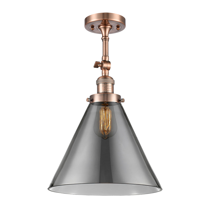 Cone Semi-Flush Mount shown in the Antique Copper finish with a Plated Smoke shade