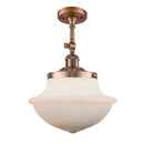 Oxford Semi-Flush Mount shown in the Antique Copper finish with a Matte White shade