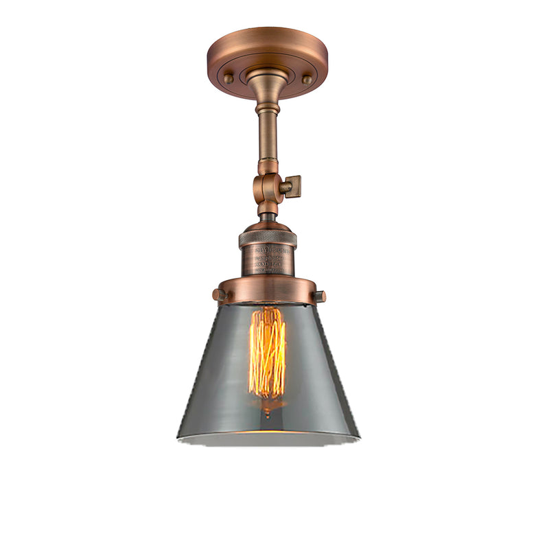 Cone Semi-Flush Mount shown in the Antique Copper finish with a Plated Smoke shade