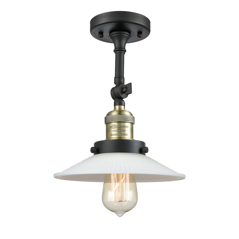 Halophane Semi-Flush Mount shown in the Black Antique Brass finish with a Matte White Halophane shade