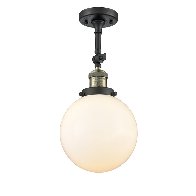 Beacon Semi-Flush Mount shown in the Black Antique Brass finish with a Matte White shade