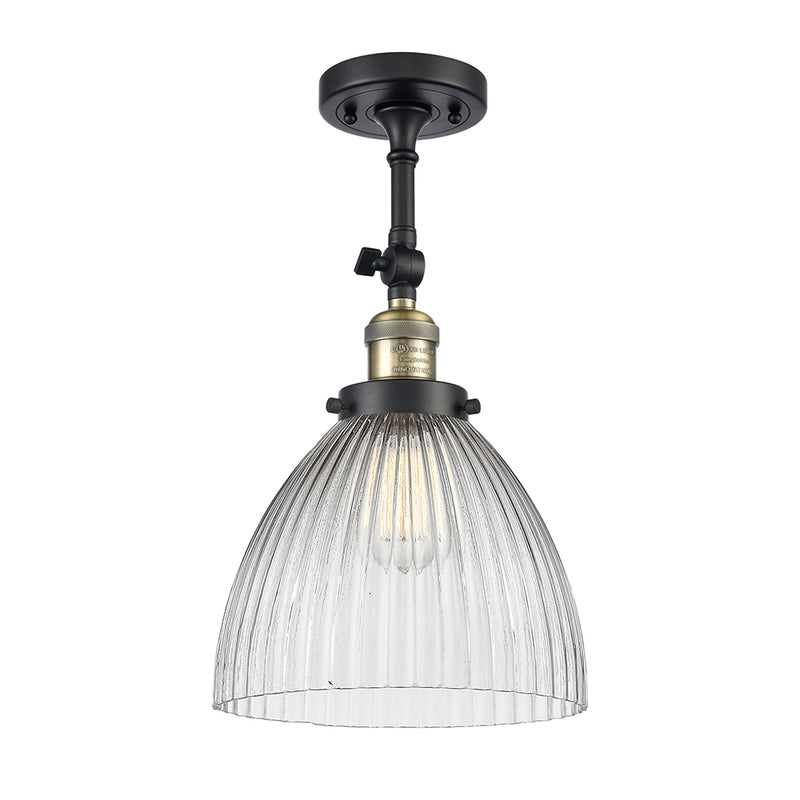 Seneca Falls Semi-Flush Mount shown in the Black Antique Brass finish with a Clear Halophane shade